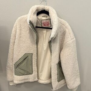 Levi's Cream Sherpa Jacket with Green Pockets